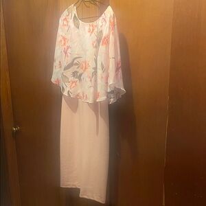 Connected Apparel Asymmetrical Floral Dress - Pink and White
